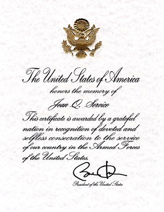 Presidential Memorial Certificate